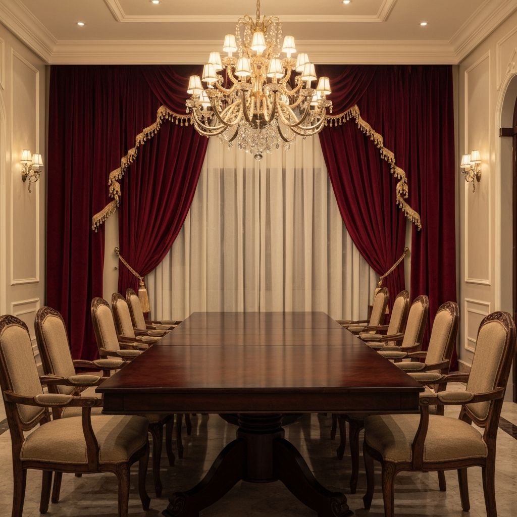 ستائر أمريكي مخمل أحمر كلاسيكية لغرفة طعام رسمية