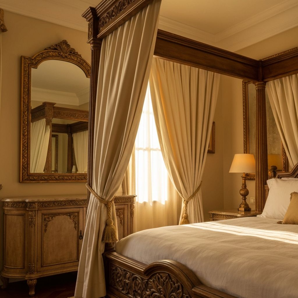 ستائر أمريكي كريمي لغرفة نوم كلاسيكية فاخرة