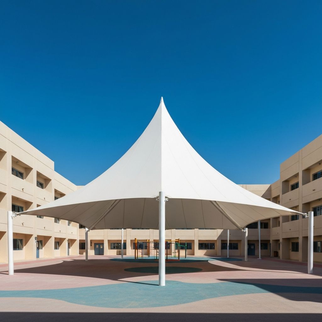 مظلات هرمية PVC لساحة مدرسة في السعودية