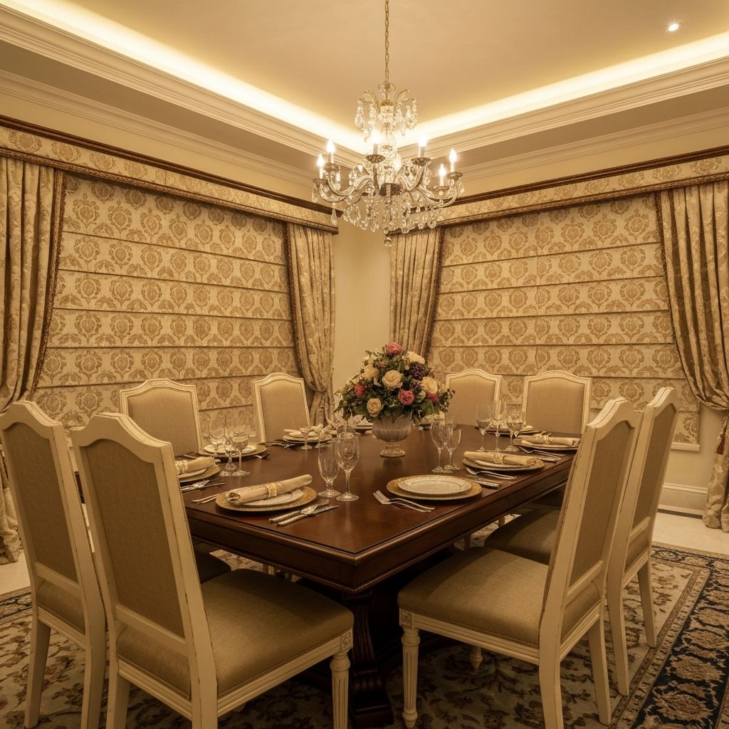 ستائر روماني داماسك مزخرفة لغرفة طعام كلاسيكية