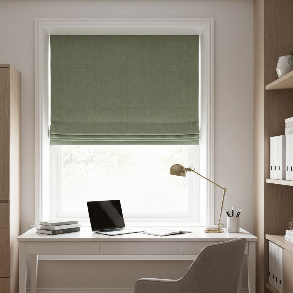 ستائر روماني خضراء لمكتب منزلي حديث