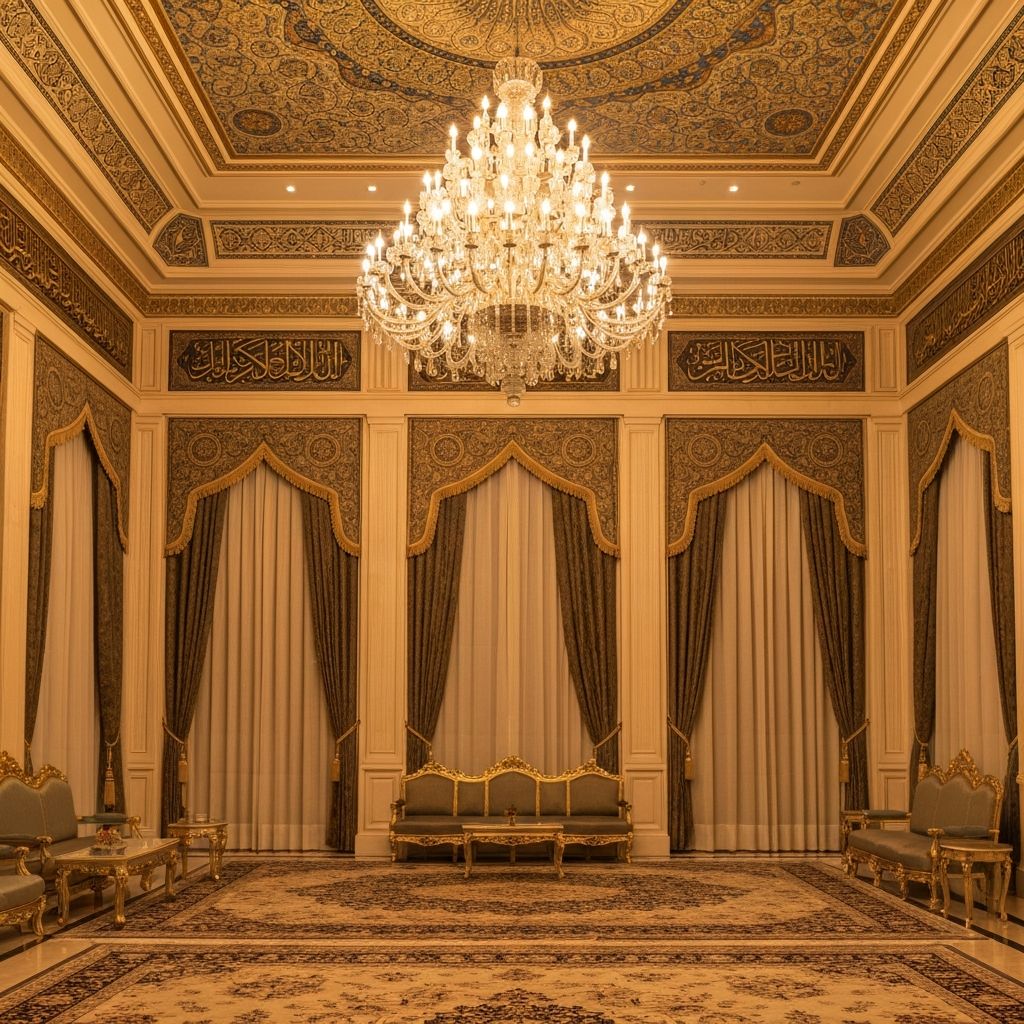 ستائر سومفى لمجلس قصر ملكي بإضاءة كريستال