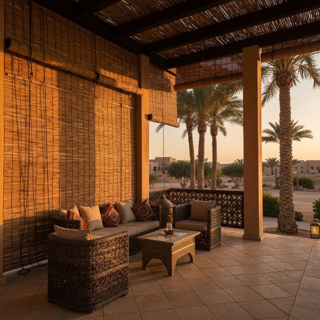 ستائر بامبو لتراس فيلا عربية تقليدية
