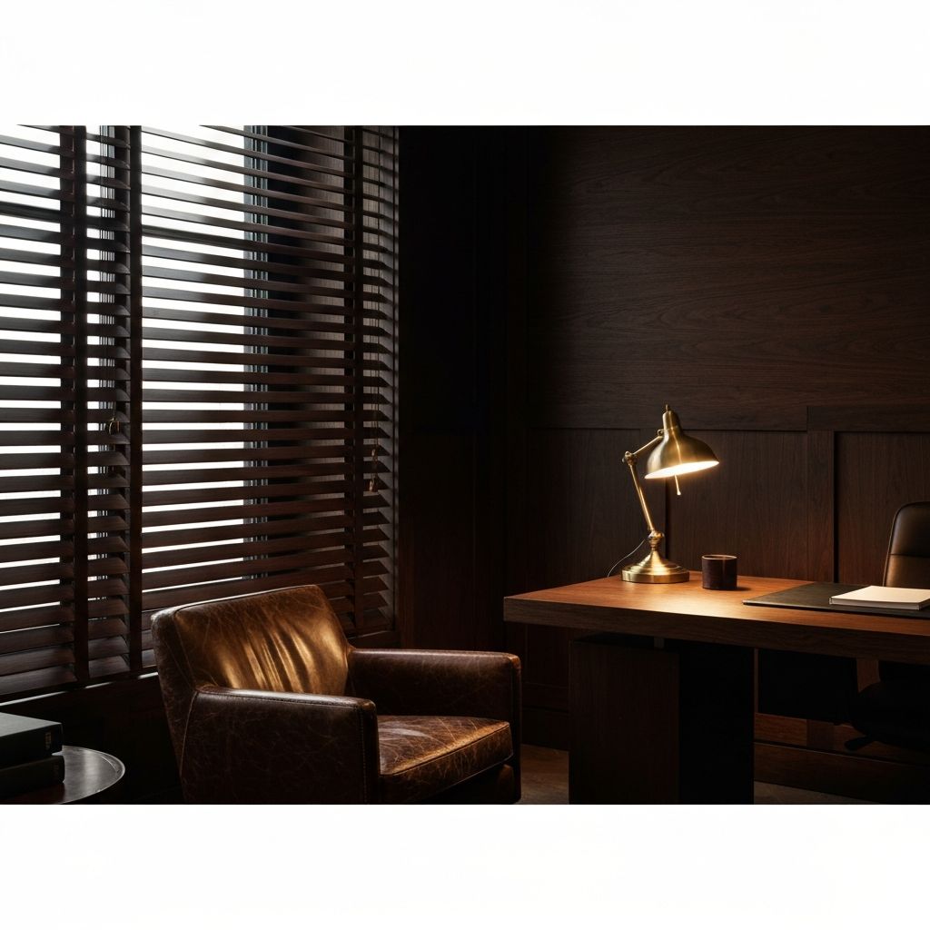 ستائر خشب جوز داكن لمكتب تنفيذي فاخر